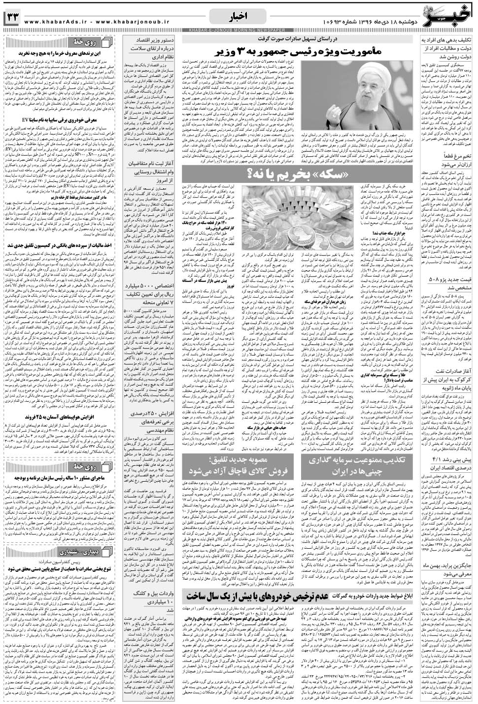 مشاهده صفحه ۳۳ روزنامه خبرجنوب تاریخ ۱۸ دی سال ۱۳۹۶