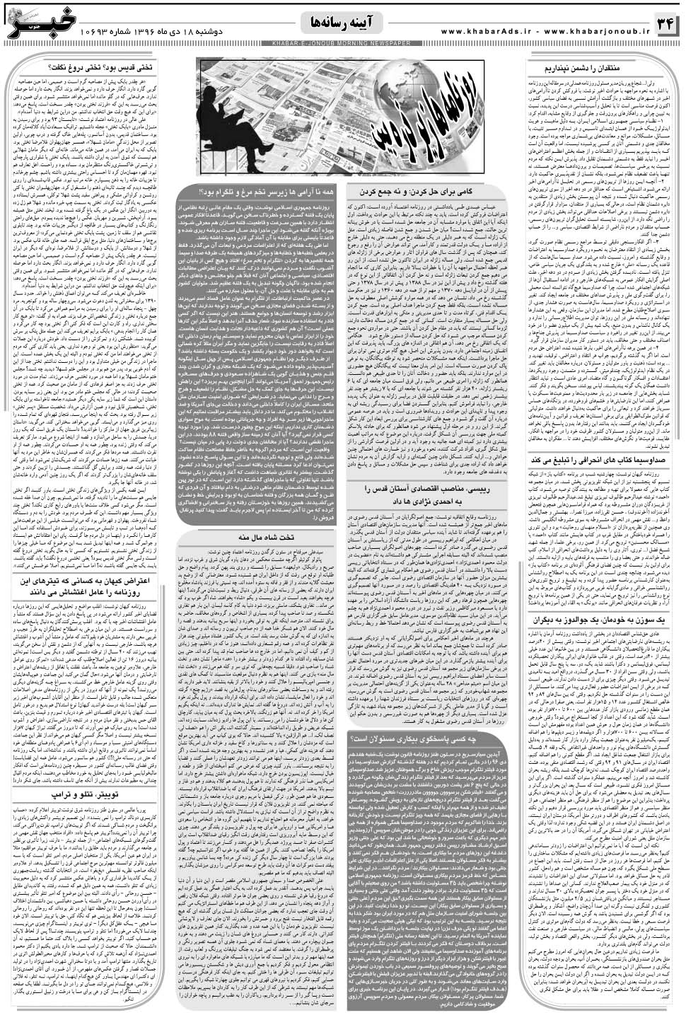 مشاهده صفحه ۳۴ روزنامه خبرجنوب تاریخ ۱۸ دی سال ۱۳۹۶