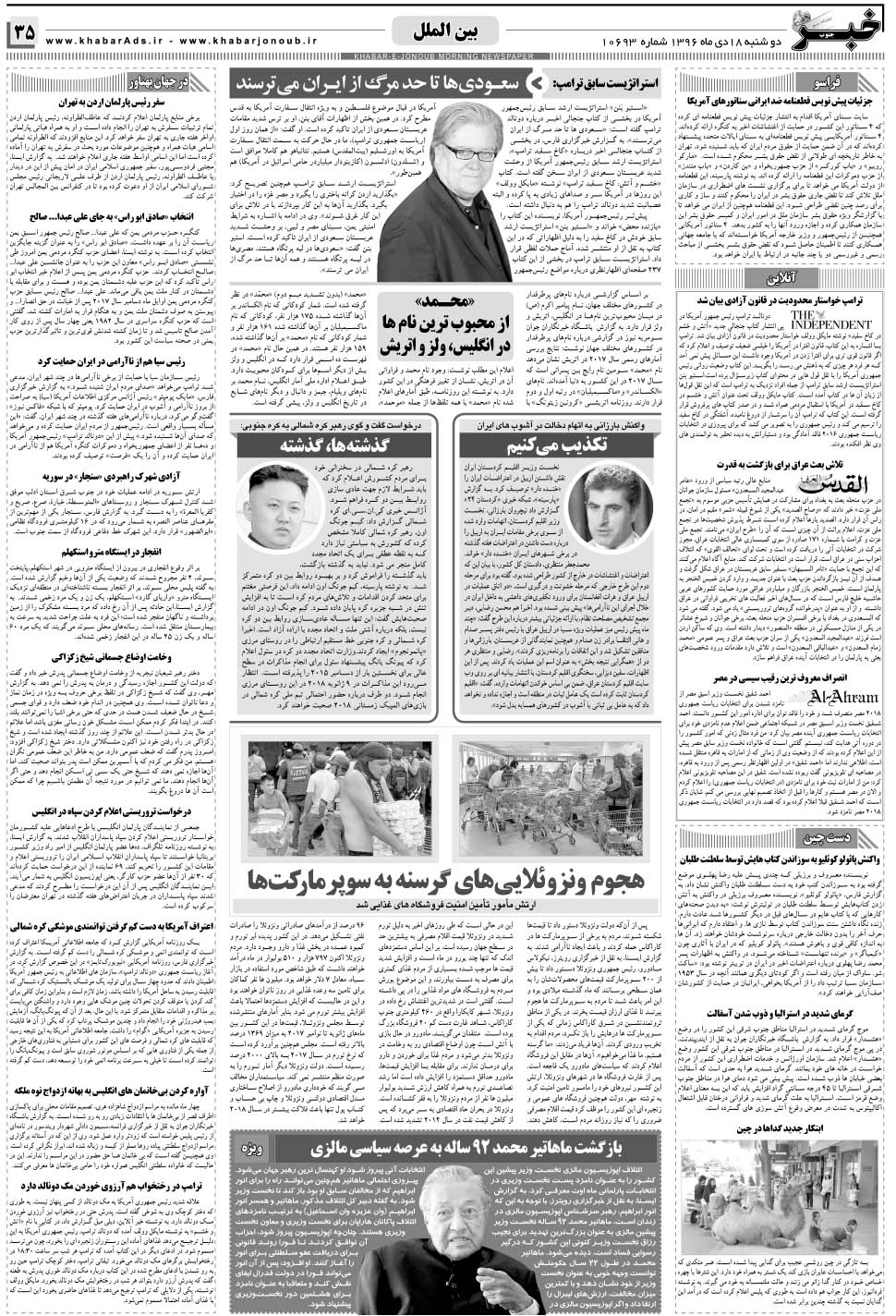 مشاهده صفحه ۳۵ روزنامه خبرجنوب تاریخ ۱۸ دی سال ۱۳۹۶