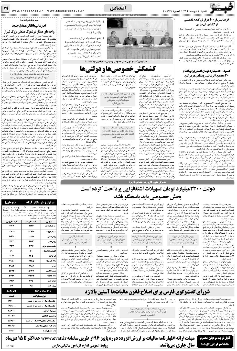 مشاهده صفحه ۲۹ روزنامه خبرجنوب تاریخ ۲ دی سال ۱۳۹۶