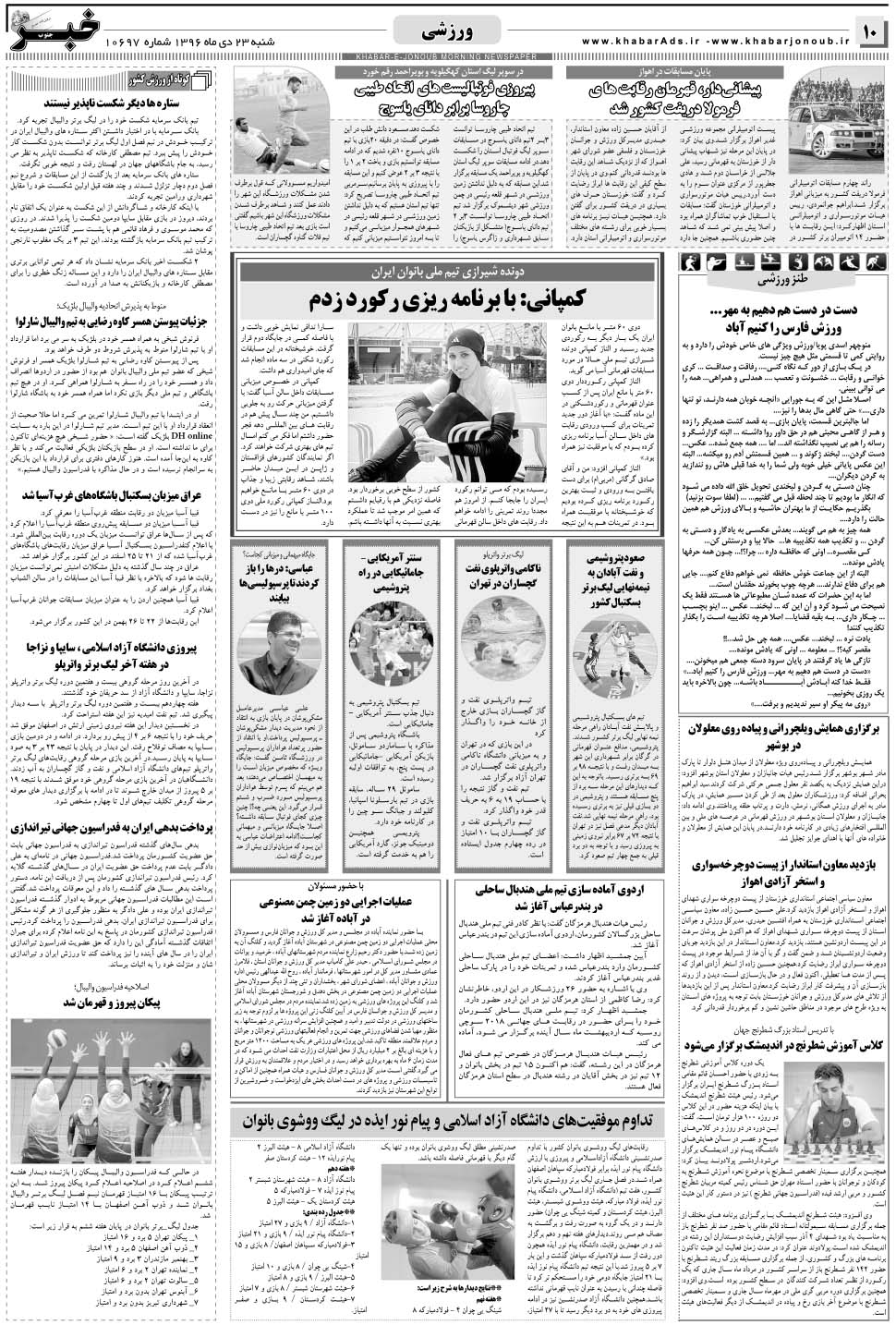 مشاهده صفحه ۱۰ روزنامه خبرجنوب تاریخ ۲۳ دی سال ۱۳۹۶
