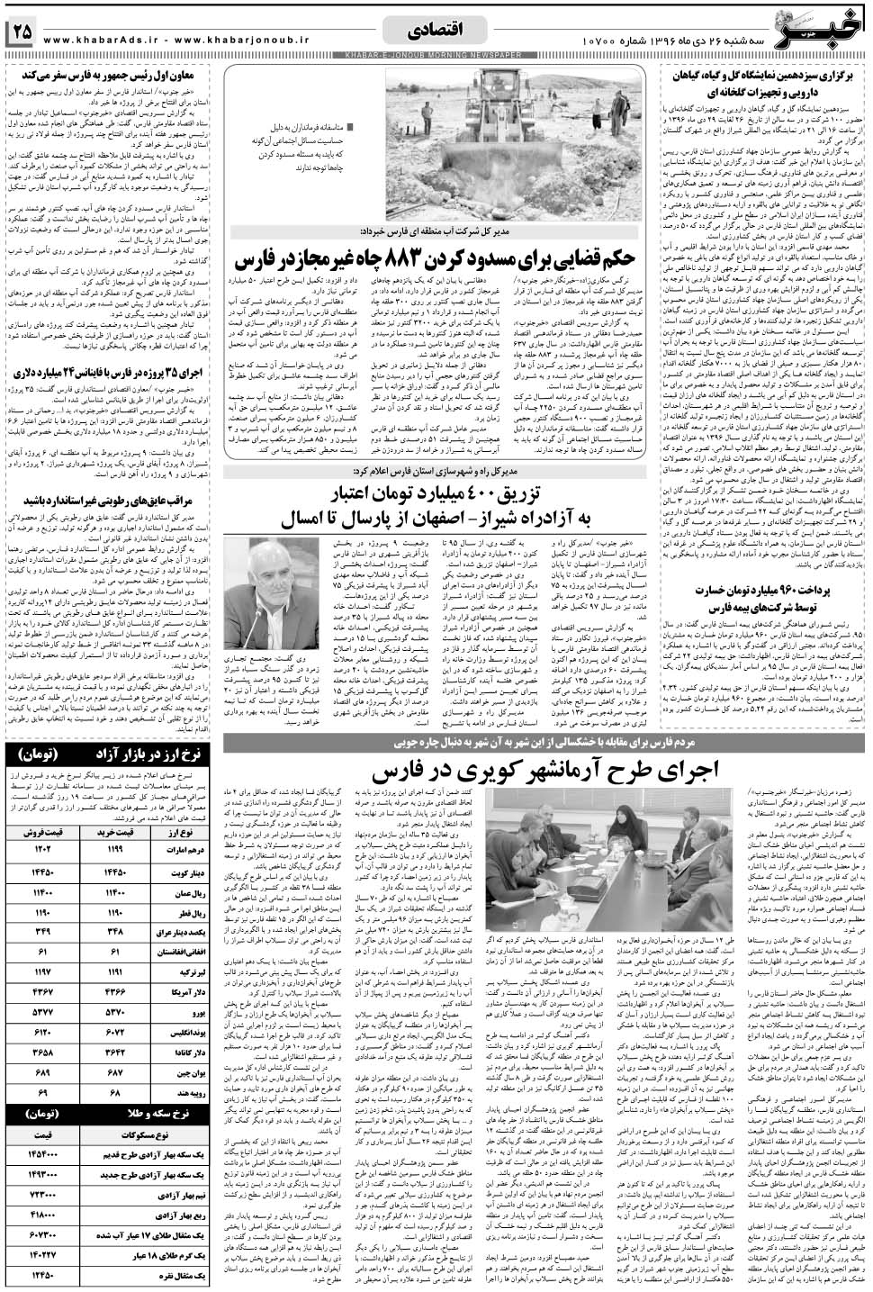 مشاهده صفحه ۲۵ روزنامه خبرجنوب تاریخ ۲۶ دی سال ۱۳۹۶
