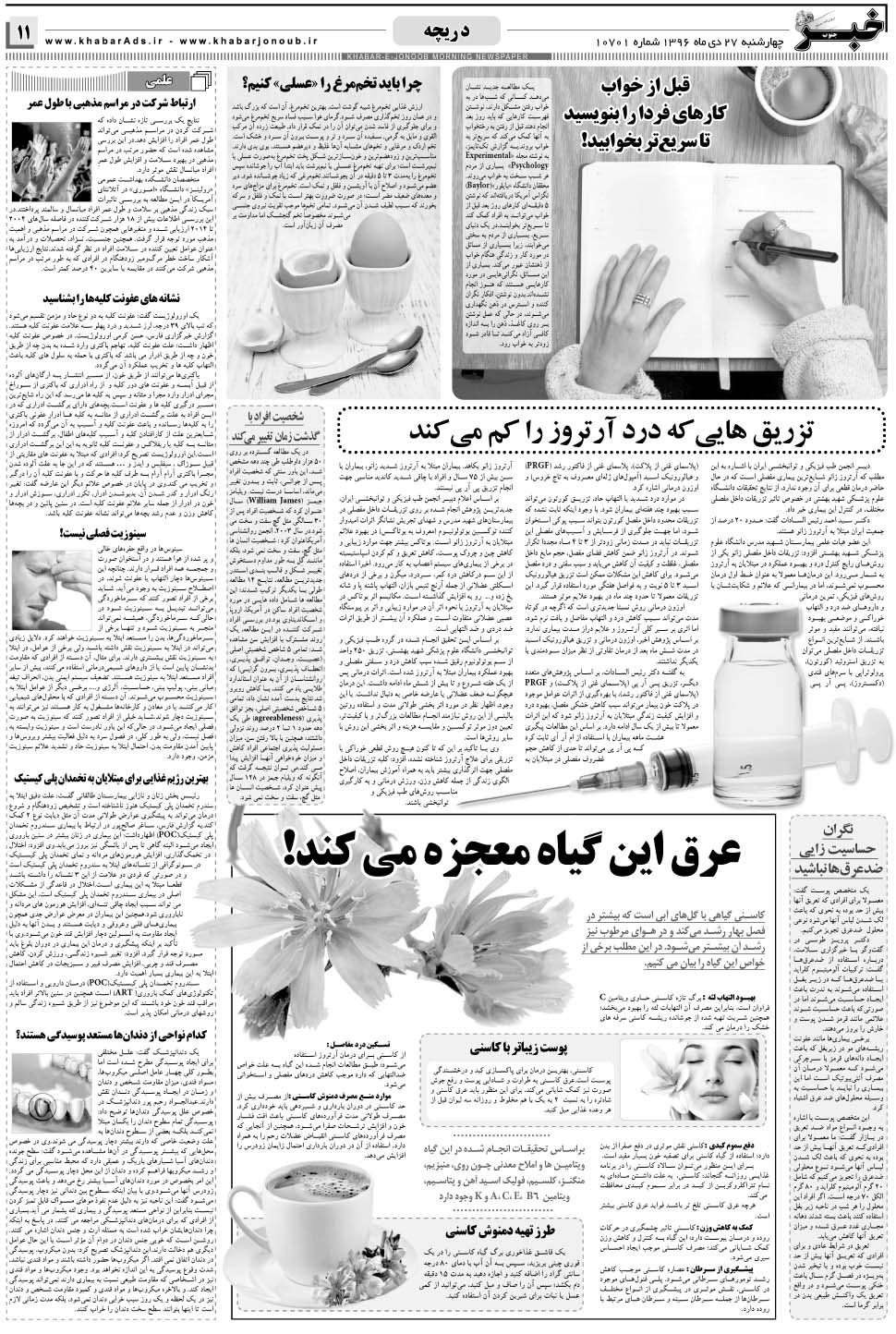 مشاهده صفحه ۱۱ روزنامه خبرجنوب تاریخ ۲۷ دی سال ۱۳۹۶