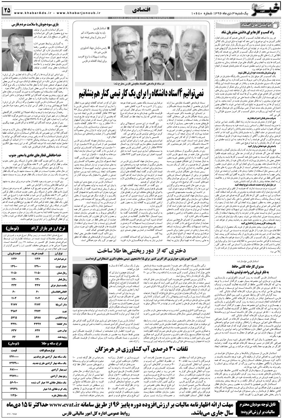 مشاهده صفحه ۲۵ روزنامه خبرجنوب تاریخ ۳ دی سال ۱۳۹۶