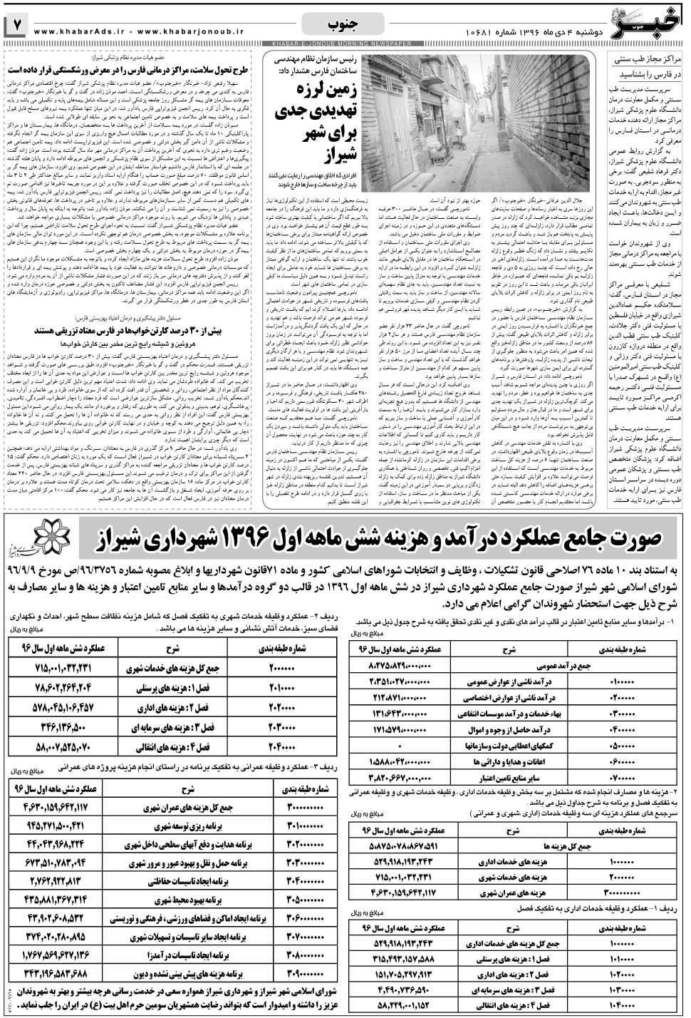 مشاهده صفحه ۷ روزنامه خبرجنوب تاریخ ۴ دی سال ۱۳۹۶