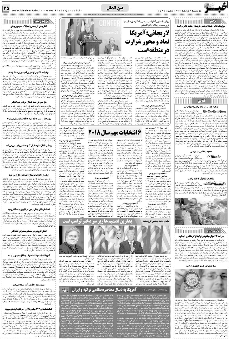 مشاهده صفحه ۳۵ روزنامه خبرجنوب تاریخ ۴ دی سال ۱۳۹۶