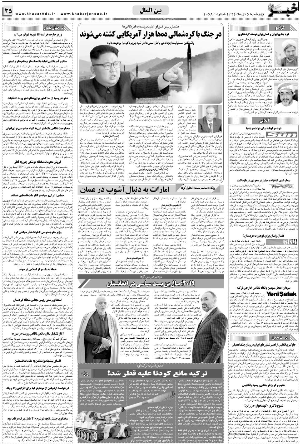 مشاهده صفحه ۳۵ روزنامه خبرجنوب تاریخ ۶ دی سال ۱۳۹۶
