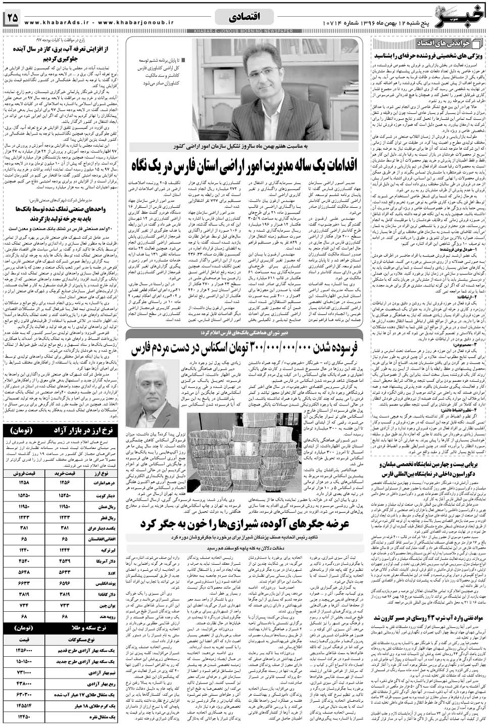 مشاهده صفحه ۲۵ روزنامه خبرجنوب تاریخ ۱۲ بهمن سال ۱۳۹۶