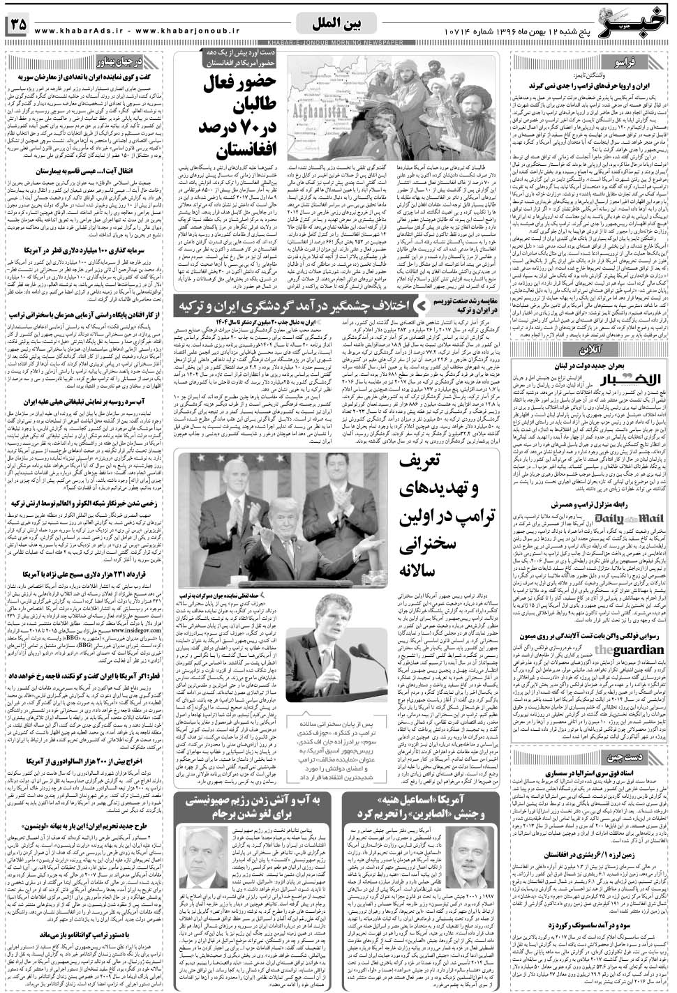 مشاهده صفحه ۳۵ روزنامه خبرجنوب تاریخ ۱۲ بهمن سال ۱۳۹۶