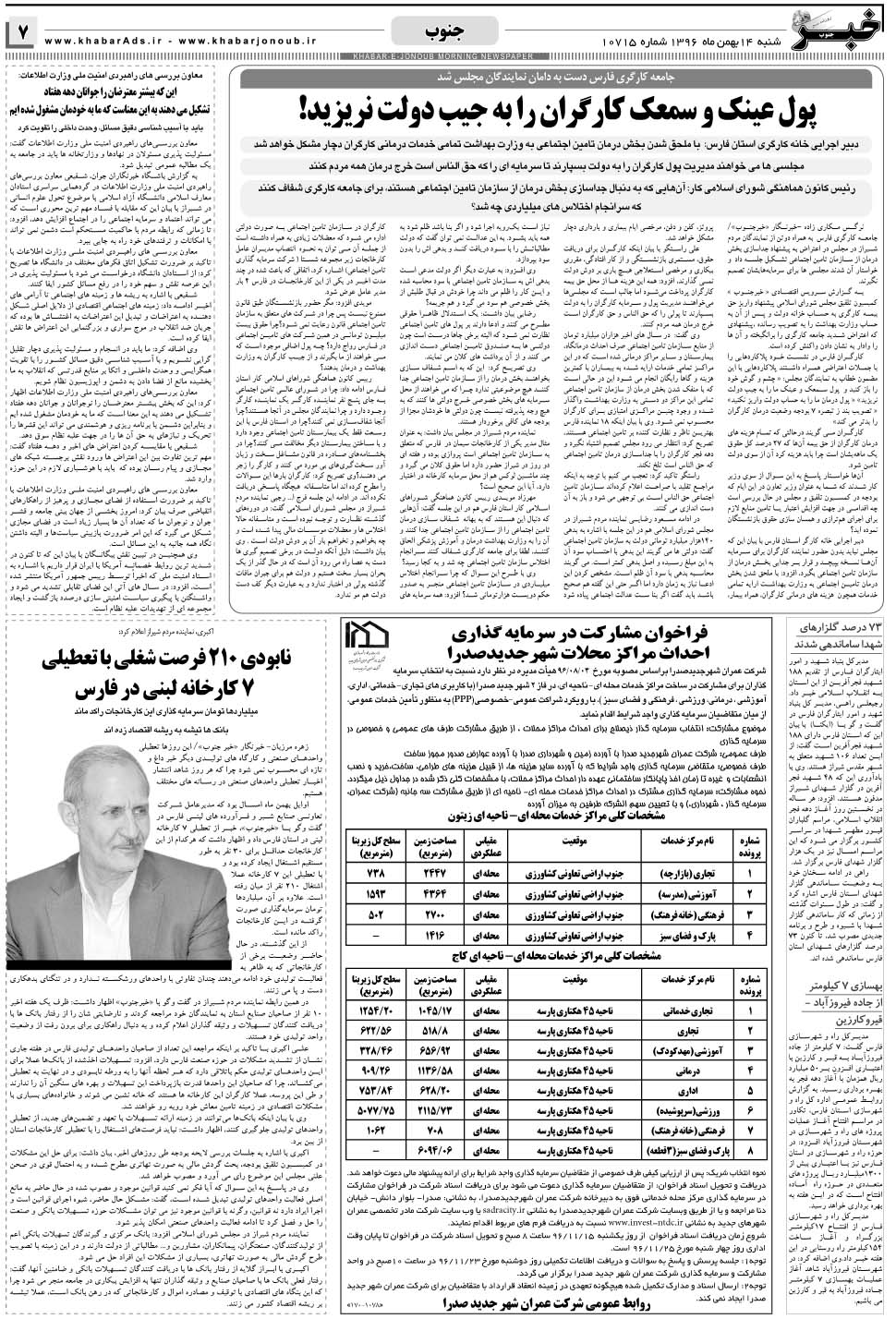 مشاهده صفحه ۷ روزنامه خبرجنوب تاریخ ۱۴ بهمن سال ۱۳۹۶