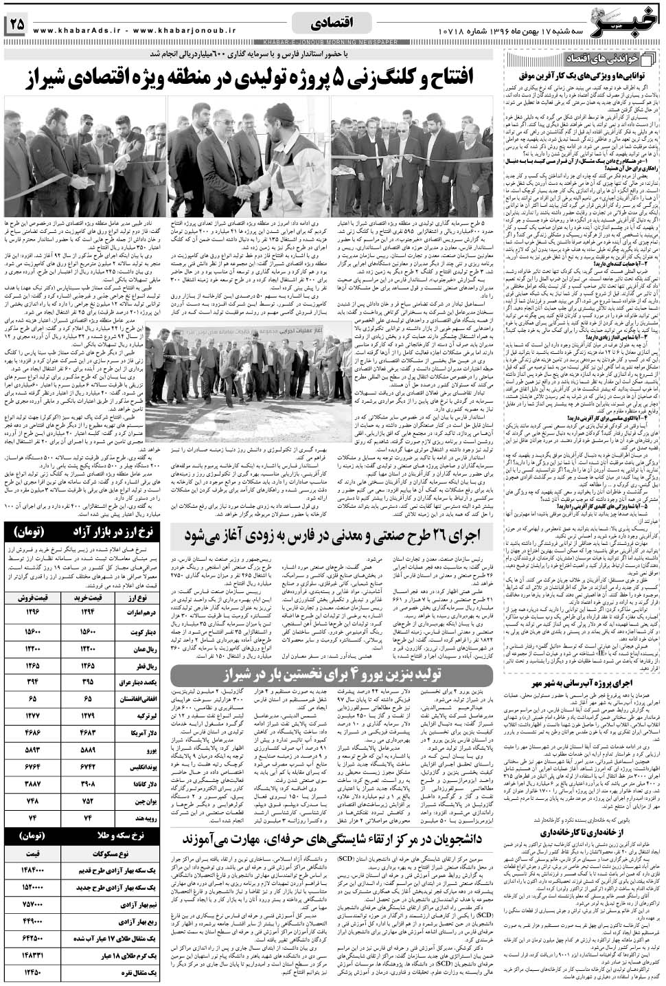مشاهده صفحه ۲۵ روزنامه خبرجنوب تاریخ ۱۷ بهمن سال ۱۳۹۶