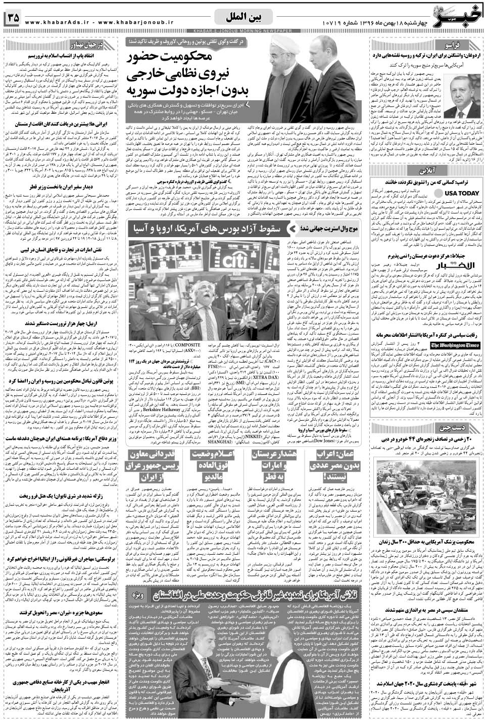 مشاهده صفحه ۳۵ روزنامه خبرجنوب تاریخ ۱۸ بهمن سال ۱۳۹۶