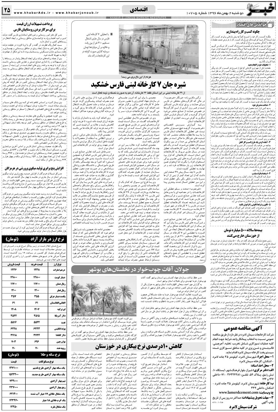 مشاهده صفحه ۲۵ روزنامه خبرجنوب تاریخ ۲ بهمن سال ۱۳۹۶