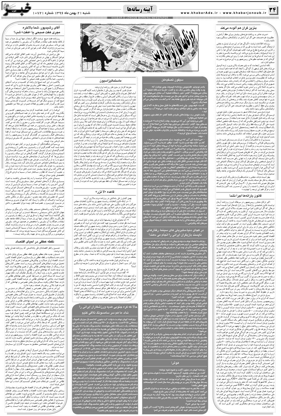 مشاهده صفحه ۳۴ روزنامه خبرجنوب تاریخ ۲۱ بهمن سال ۱۳۹۶