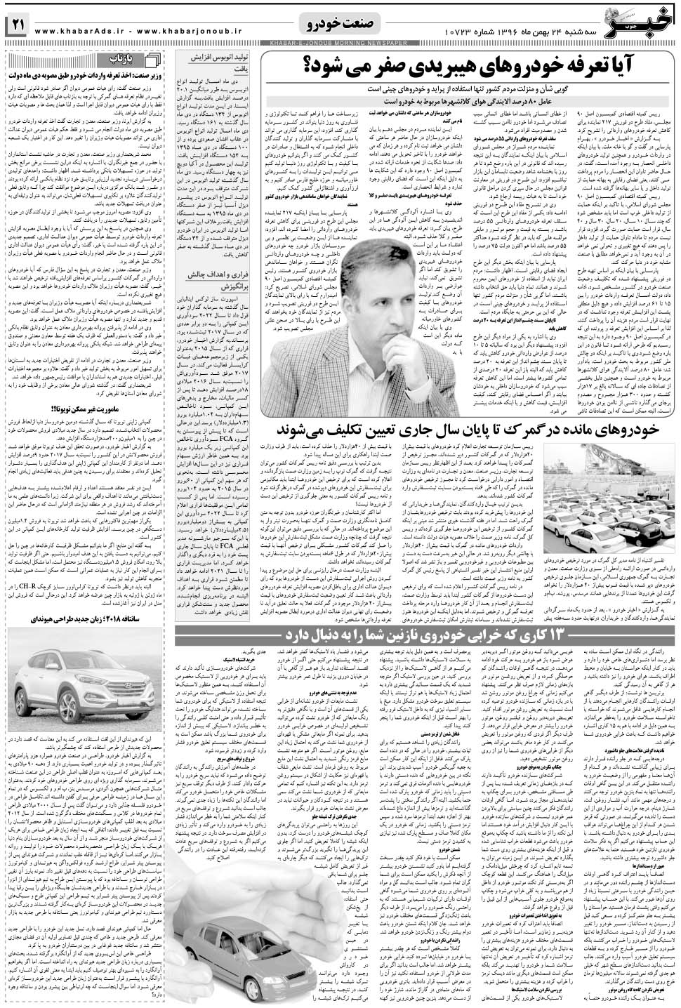 مشاهده صفحه ۲۱ روزنامه خبرجنوب تاریخ ۲۴ بهمن سال ۱۳۹۶