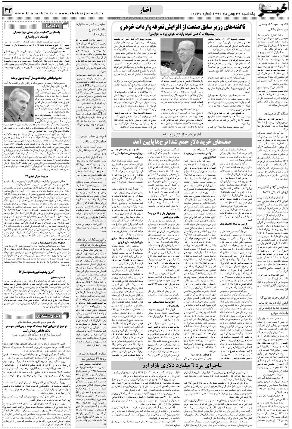 مشاهده صفحه ۳۳ روزنامه خبرجنوب تاریخ ۲۹ بهمن سال ۱۳۹۶