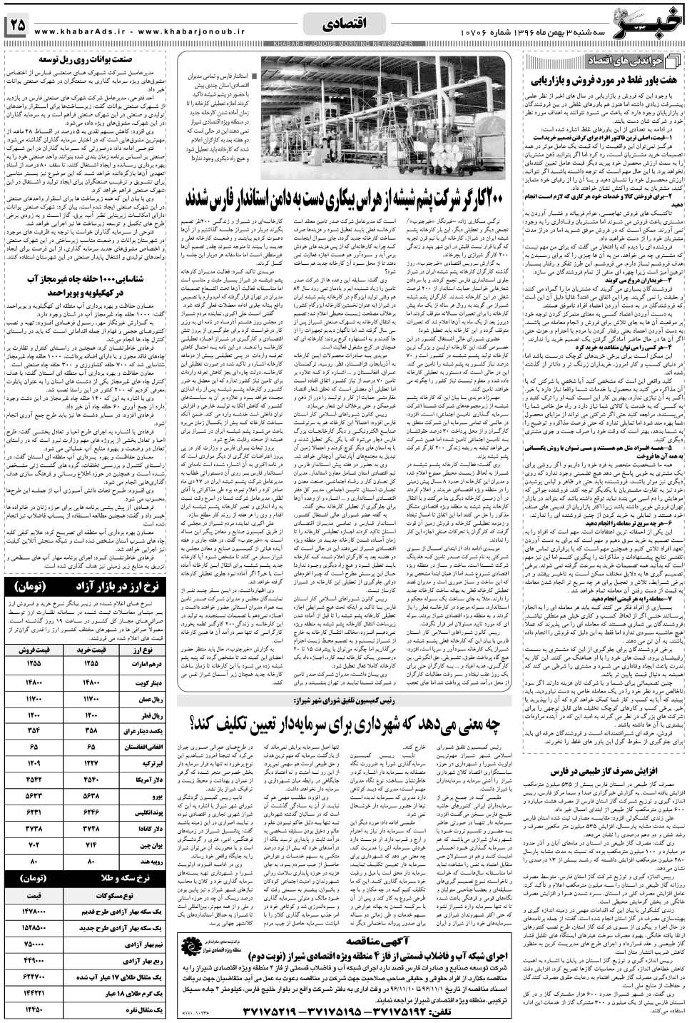 مشاهده صفحه ۲۵ روزنامه خبرجنوب تاریخ ۳ بهمن سال ۱۳۹۶