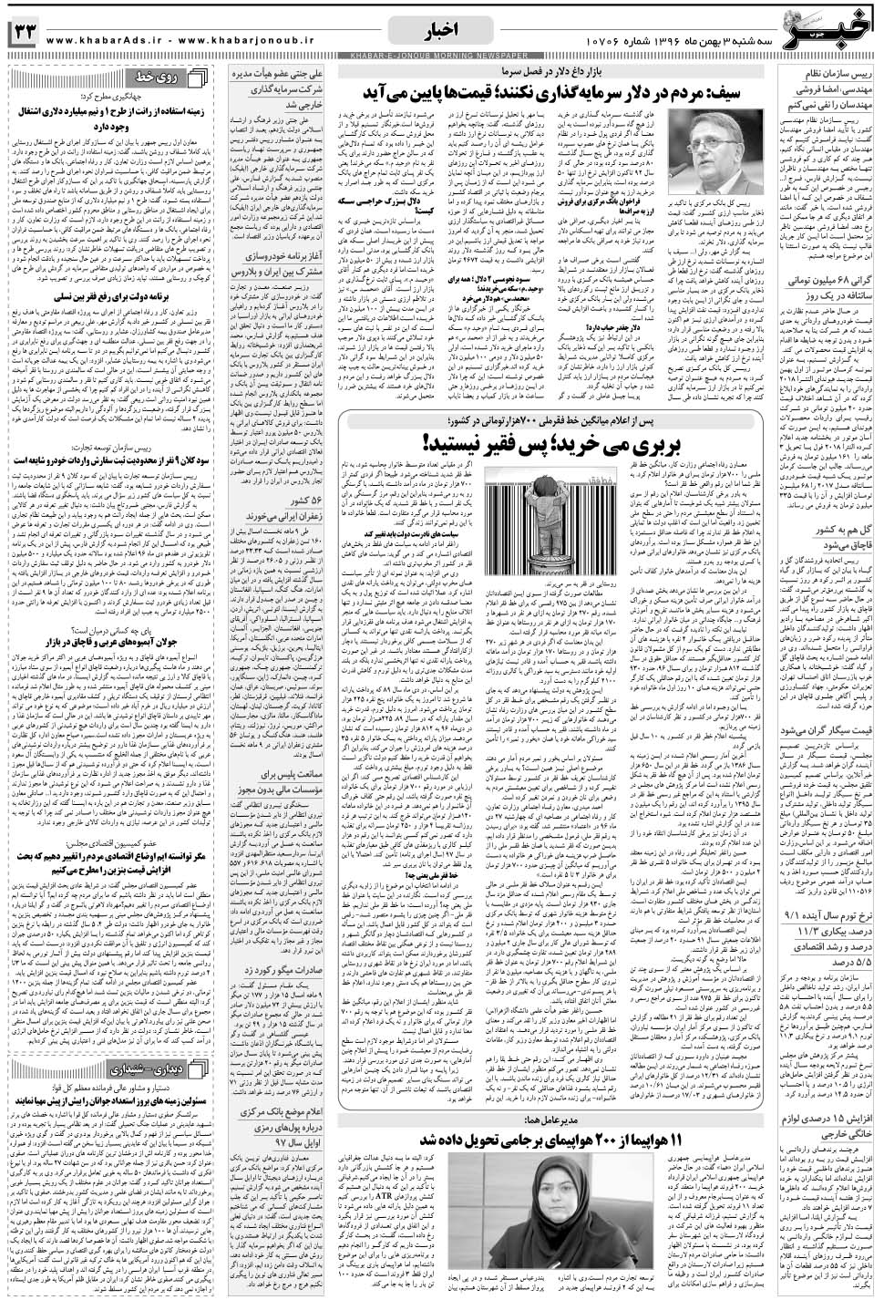 مشاهده صفحه ۳۳ روزنامه خبرجنوب تاریخ ۳ بهمن سال ۱۳۹۶