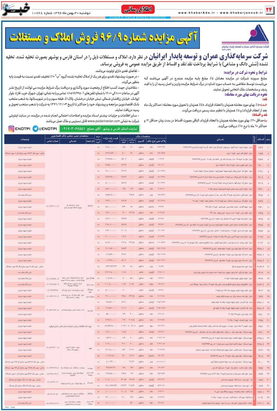 مشاهده صفحه ۲۴ روزنامه خبرجنوب تاریخ ۳۰ بهمن سال ۱۳۹۶