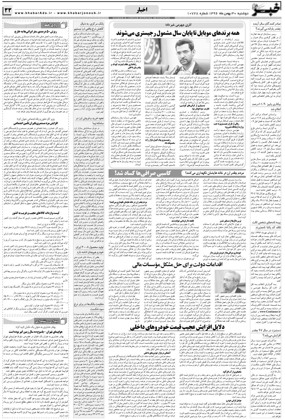 مشاهده صفحه ۳۳ روزنامه خبرجنوب تاریخ ۳۰ بهمن سال ۱۳۹۶
