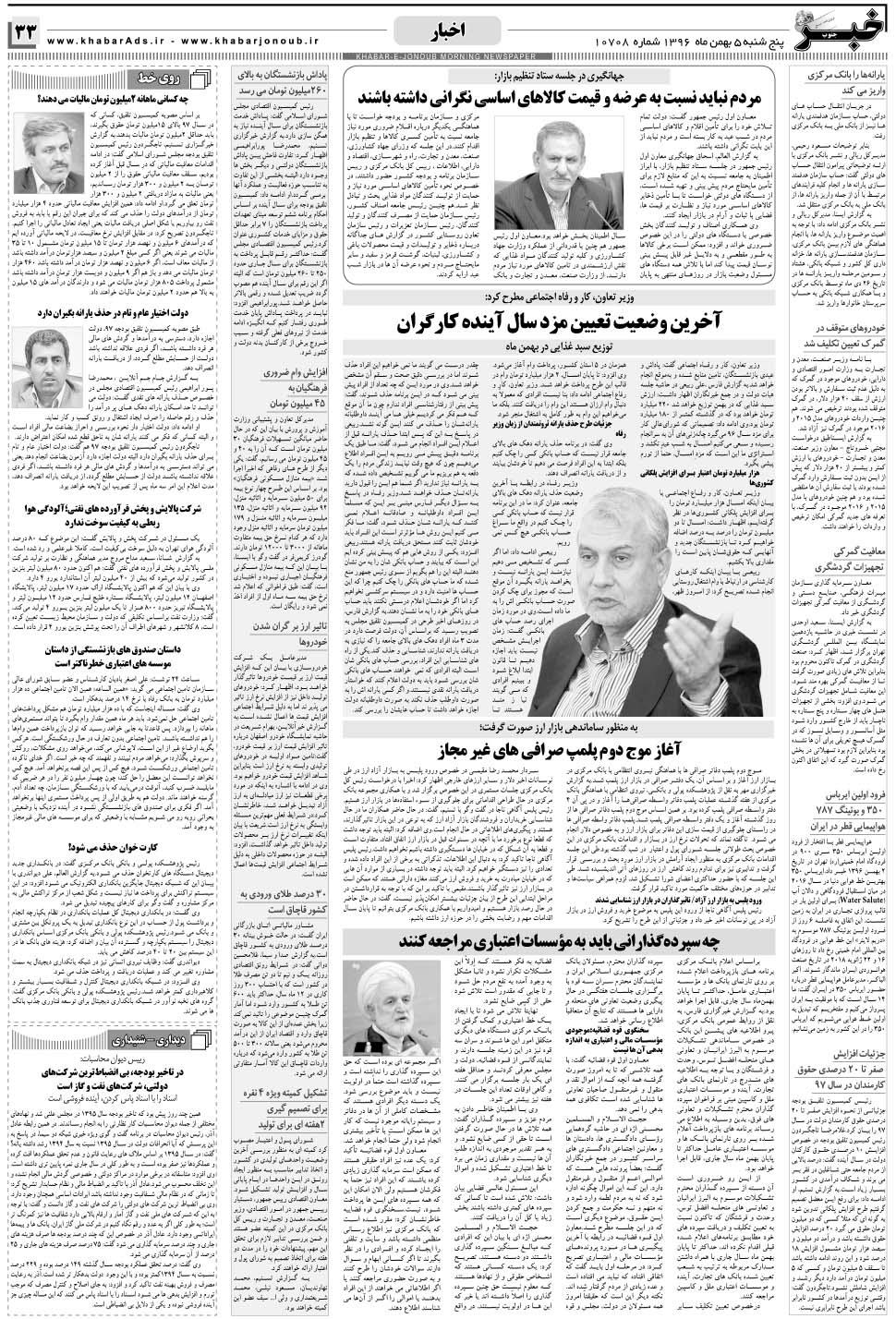 مشاهده صفحه ۳۳ روزنامه خبرجنوب تاریخ ۵ بهمن سال ۱۳۹۶