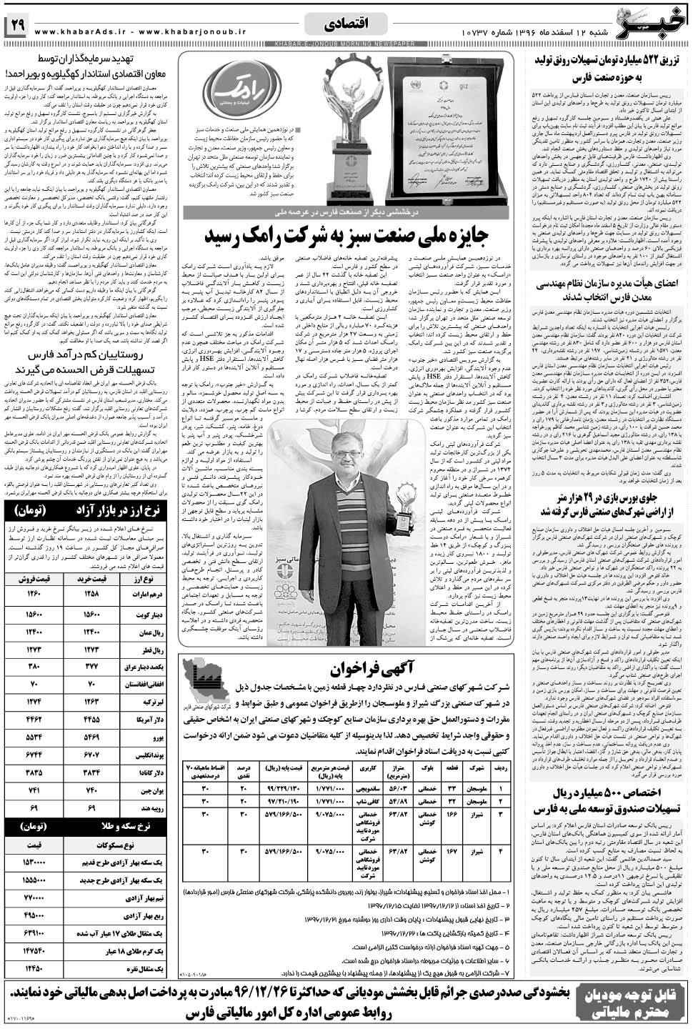 مشاهده صفحه ۲۹ روزنامه خبرجنوب تاریخ ۱۲ اسفند سال ۱۳۹۶