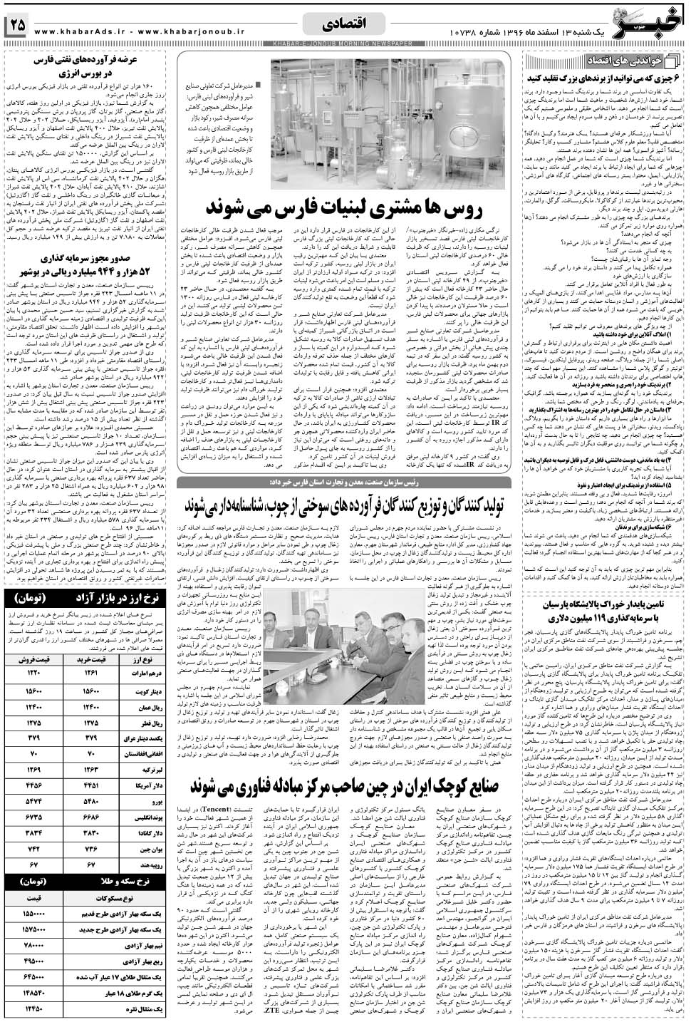مشاهده صفحه ۲۵ روزنامه خبرجنوب تاریخ ۱۳ اسفند سال ۱۳۹۶