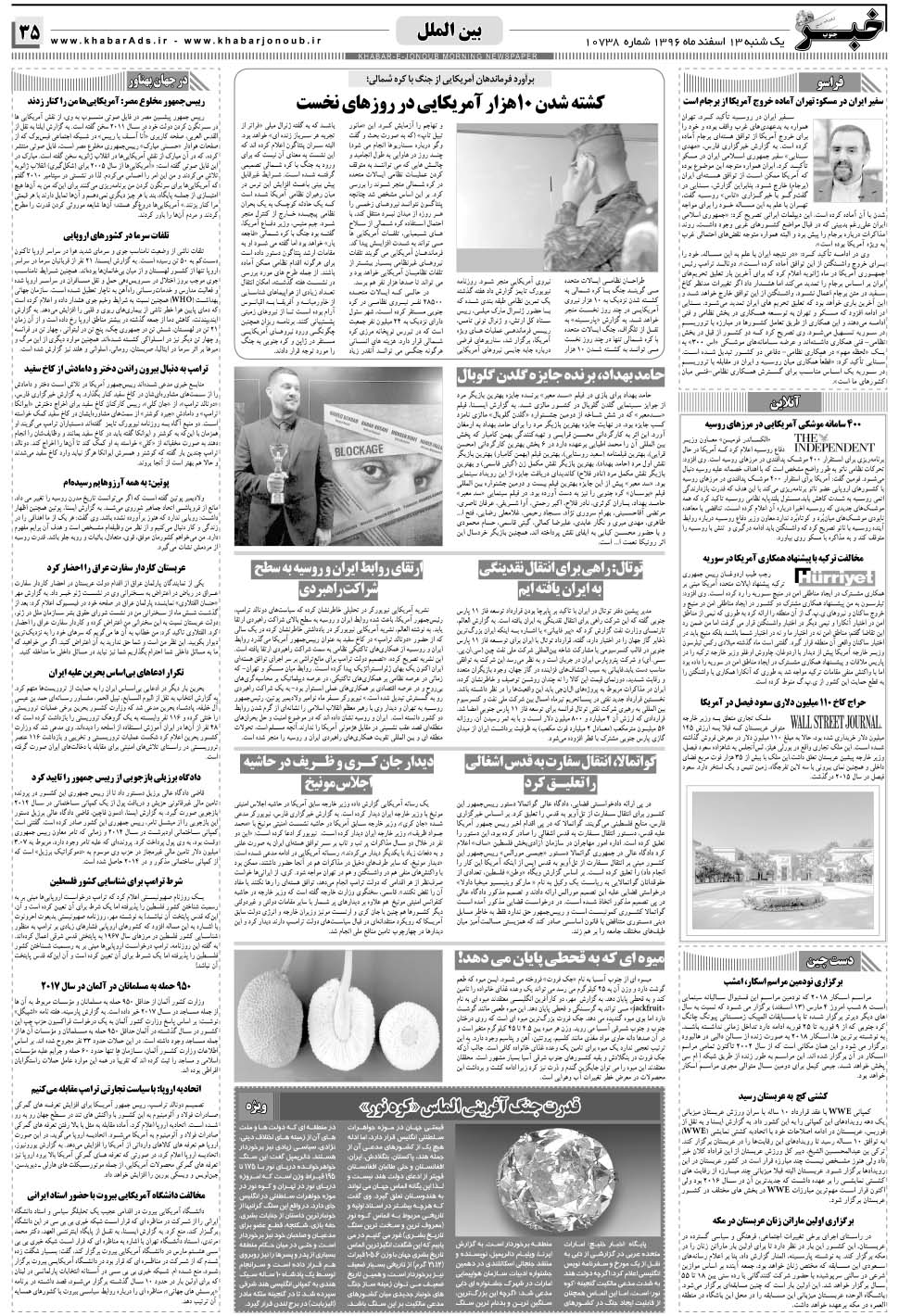 مشاهده صفحه ۳۵ روزنامه خبرجنوب تاریخ ۱۳ اسفند سال ۱۳۹۶
