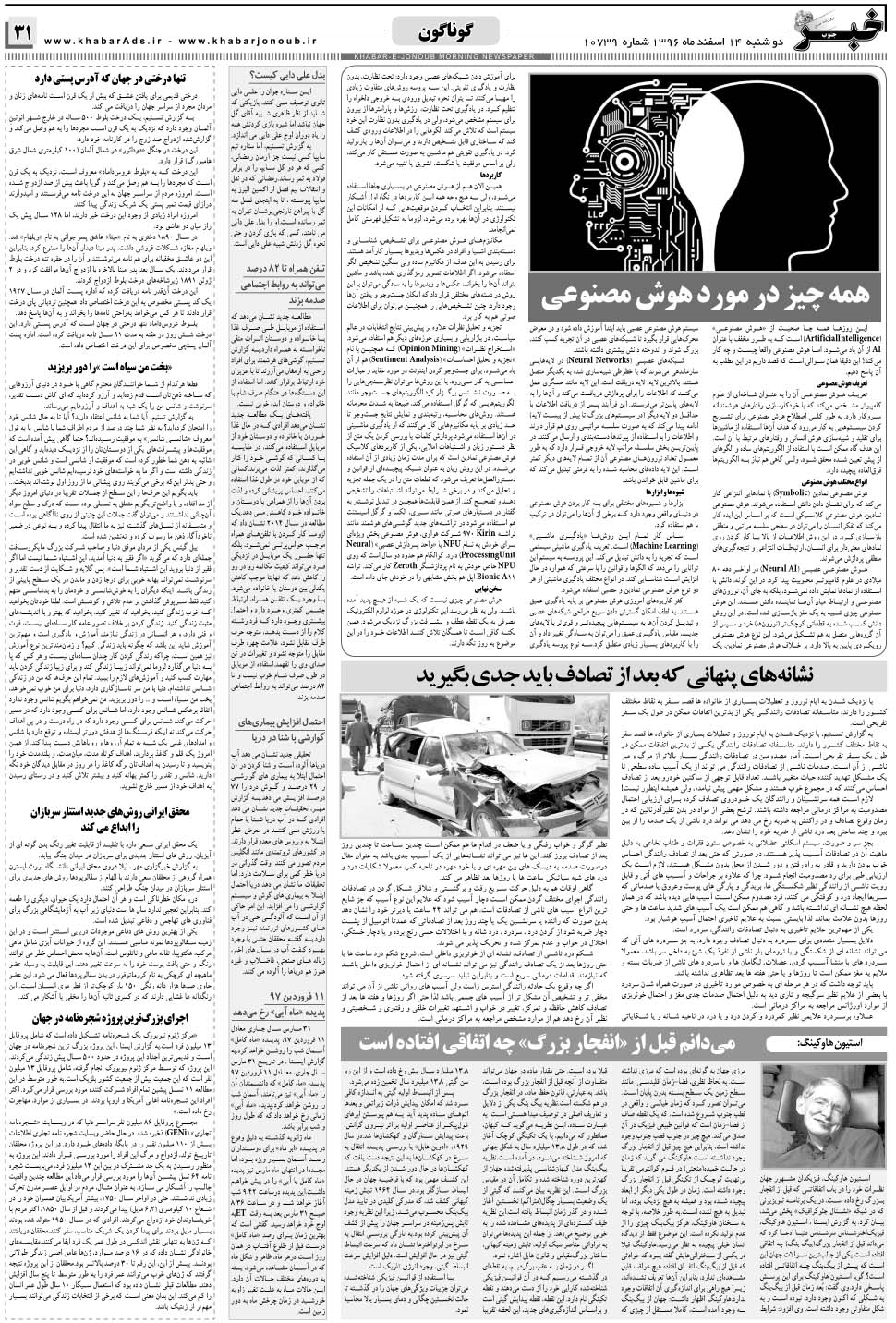 مشاهده صفحه ۳۱ روزنامه خبرجنوب تاریخ ۱۴ اسفند سال ۱۳۹۶