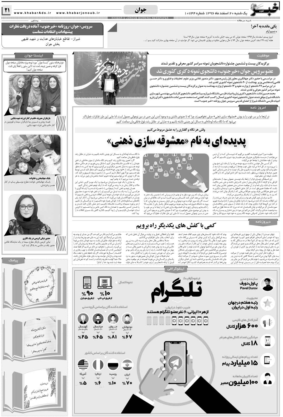 مشاهده صفحه ۲۱ روزنامه خبرجنوب تاریخ ۲۰ اسفند سال ۱۳۹۶