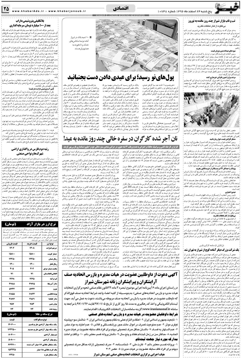مشاهده صفحه ۲۵ روزنامه خبرجنوب تاریخ ۲۴ اسفند سال ۱۳۹۶