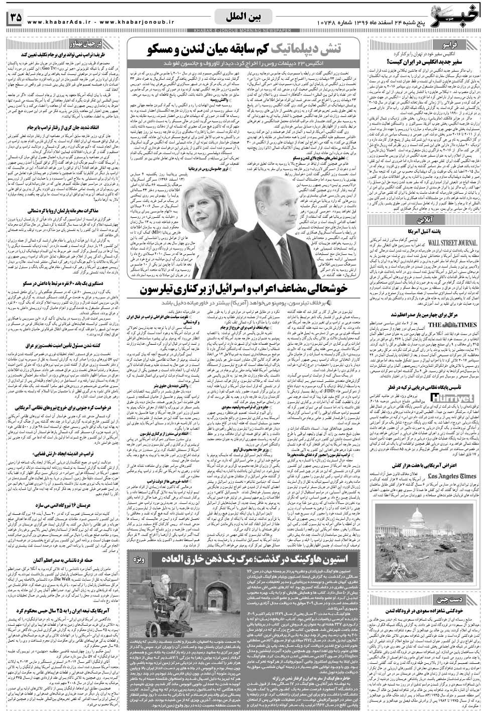 مشاهده صفحه ۳۵ روزنامه خبرجنوب تاریخ ۲۴ اسفند سال ۱۳۹۶