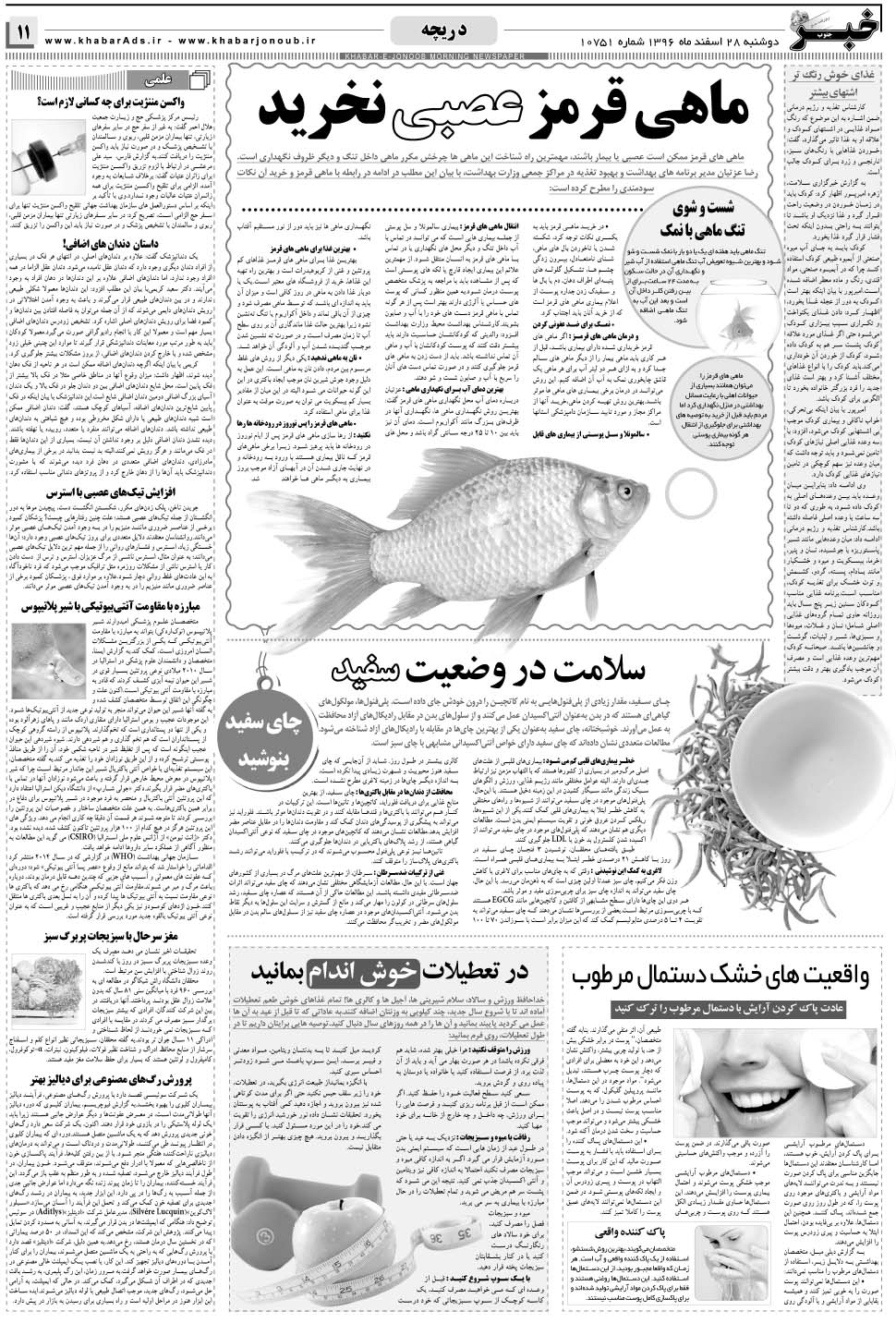 مشاهده صفحه ۱۱ روزنامه خبرجنوب تاریخ ۲۸ اسفند سال ۱۳۹۶