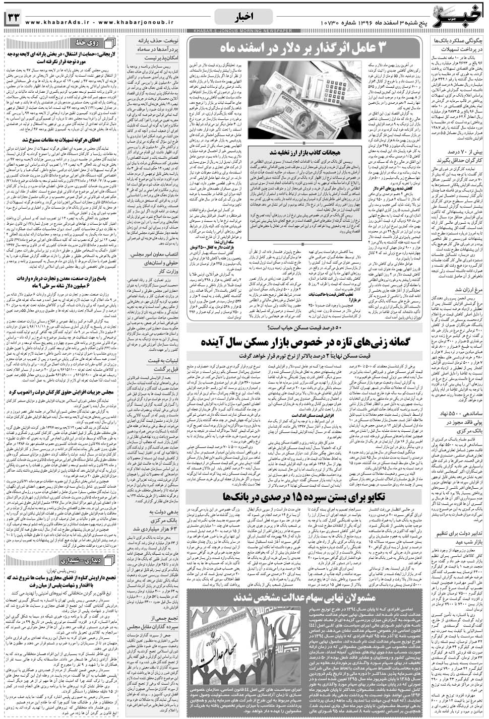 مشاهده صفحه ۳۳ روزنامه خبرجنوب تاریخ ۳ اسفند سال ۱۳۹۶