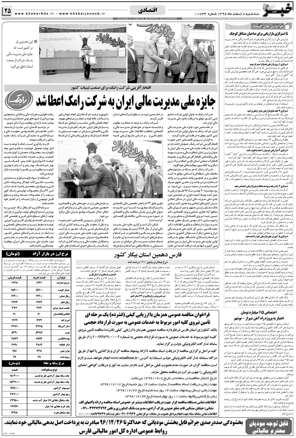 مشاهده صفحه ۲۵ روزنامه خبرجنوب تاریخ ۸ اسفند سال ۱۳۹۶