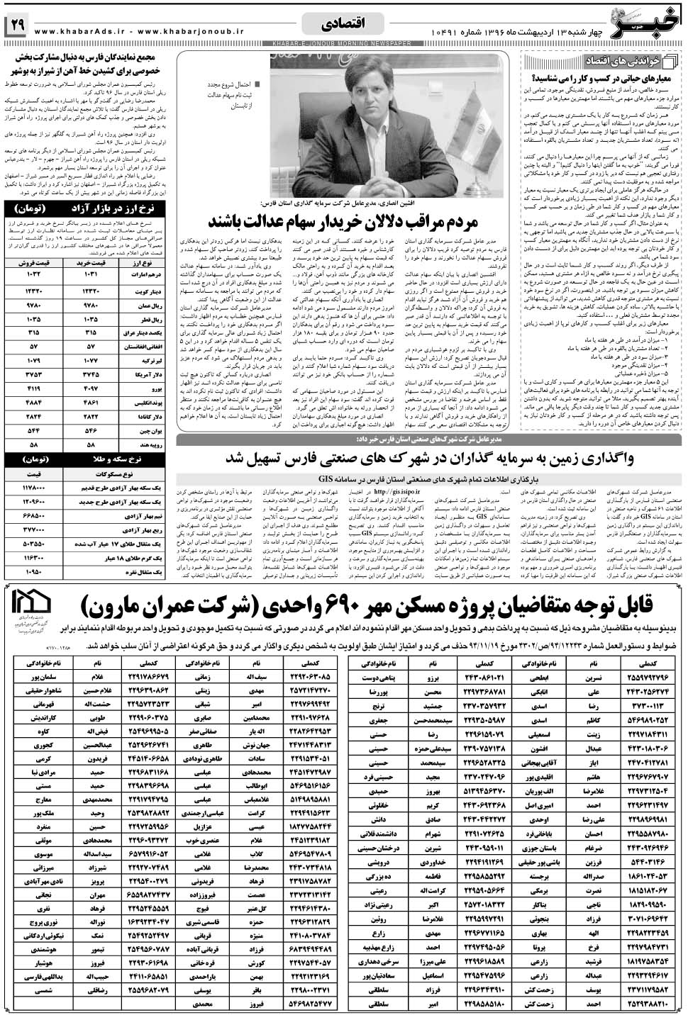 مشاهده صفحه ۲۹ روزنامه خبرجنوب تاریخ ۱۳  سال ۱۳۹۶