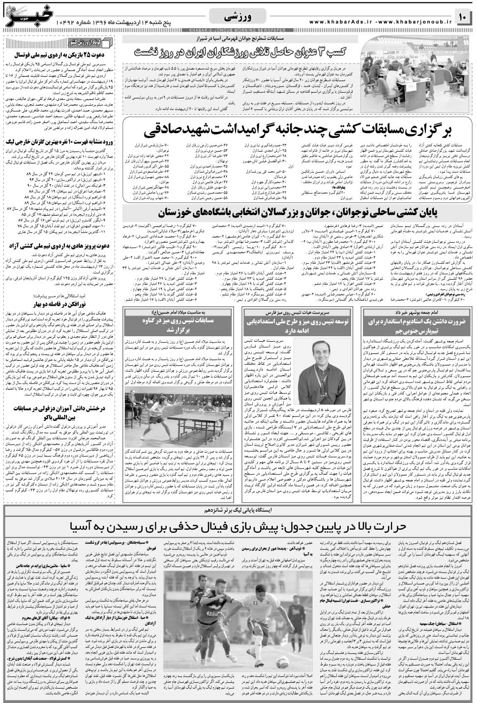 مشاهده صفحه ۱۰ روزنامه خبرجنوب تاریخ ۱۴  سال ۱۳۹۶