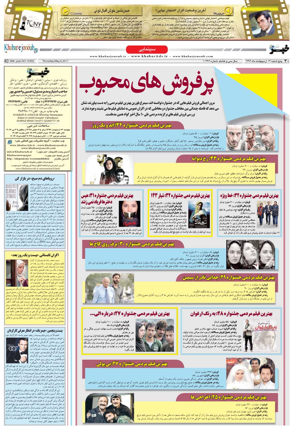 مشاهده صفحه ۴۰ روزنامه خبرجنوب تاریخ ۱۴  سال ۱۳۹۶