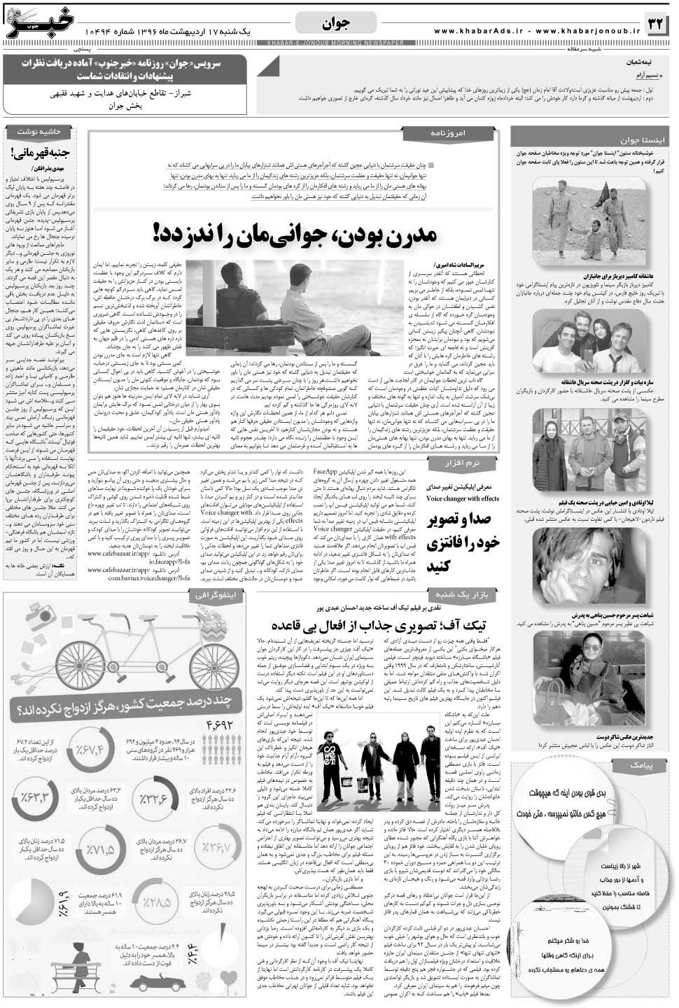 مشاهده صفحه ۳۲ روزنامه خبرجنوب تاریخ ۱۷  سال ۱۳۹۶
