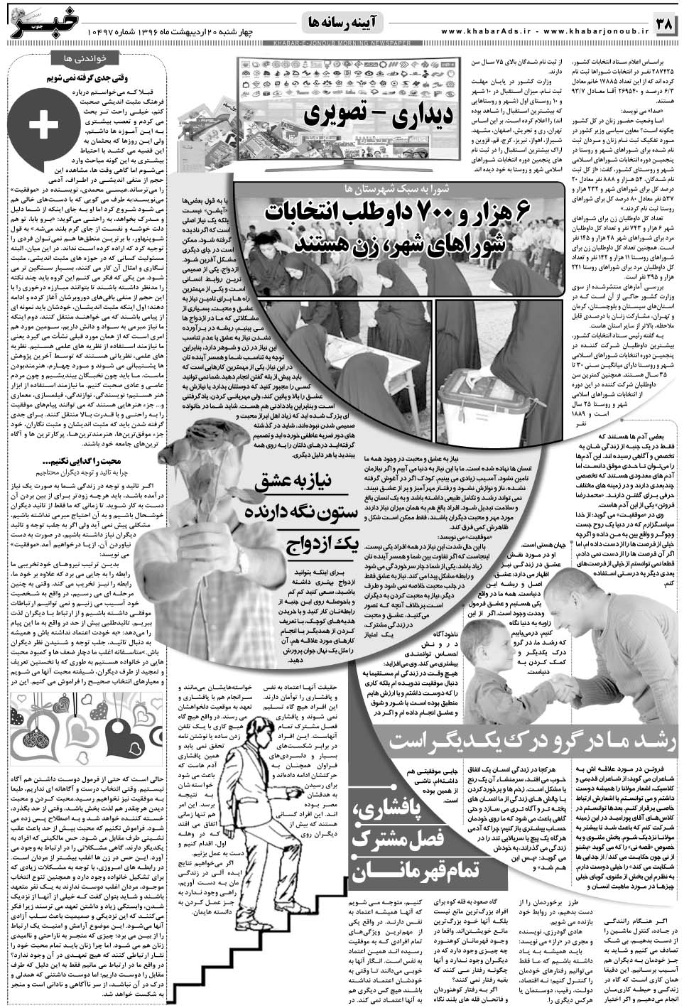 مشاهده صفحه ۳۸ روزنامه خبرجنوب تاریخ ۲۰  سال ۱۳۹۶