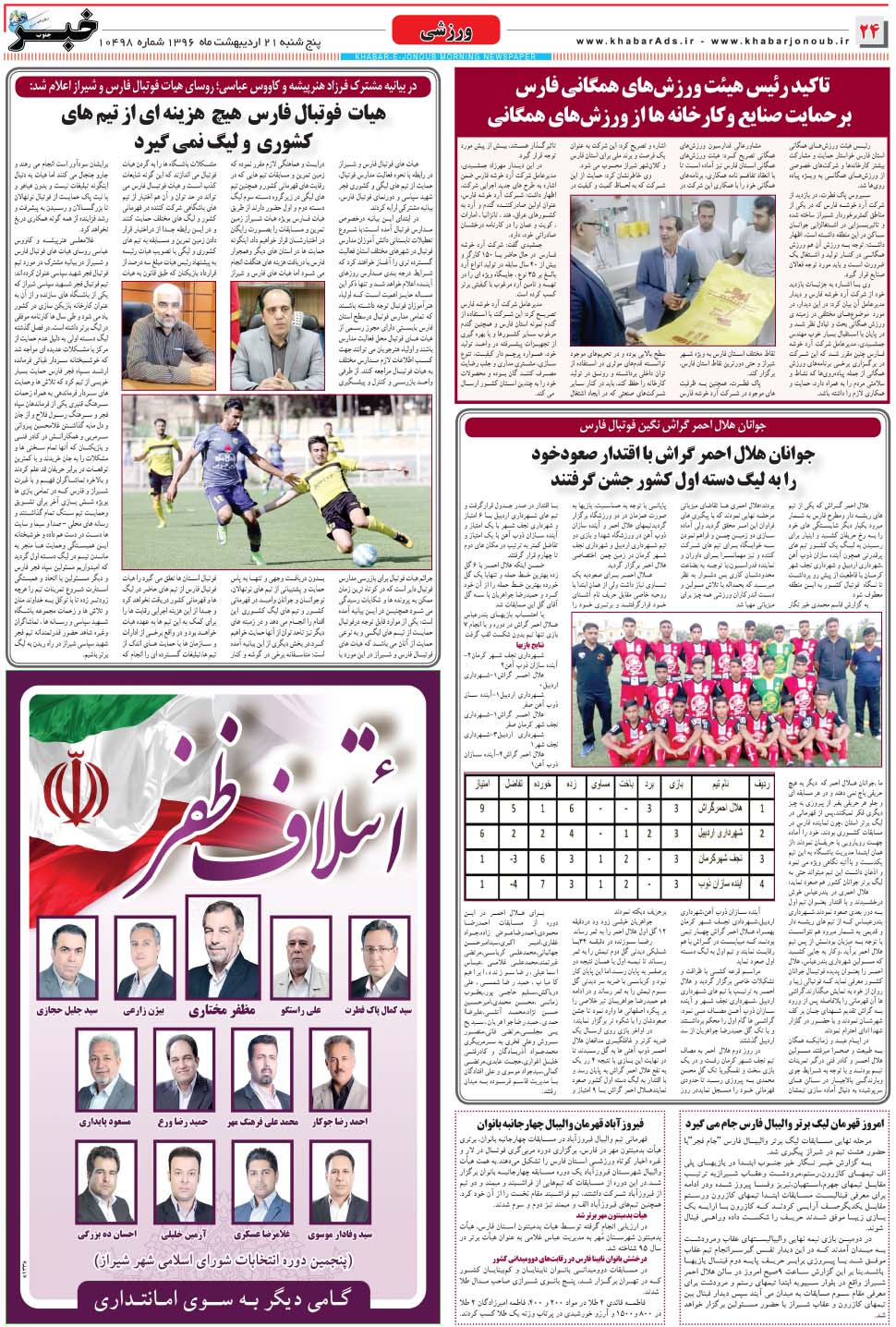 مشاهده صفحه ۲۴ روزنامه خبرجنوب تاریخ ۲۱  سال ۱۳۹۶