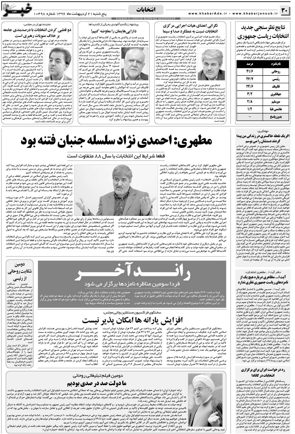 مشاهده صفحه ۳۰ روزنامه خبرجنوب تاریخ ۲۱  سال ۱۳۹۶