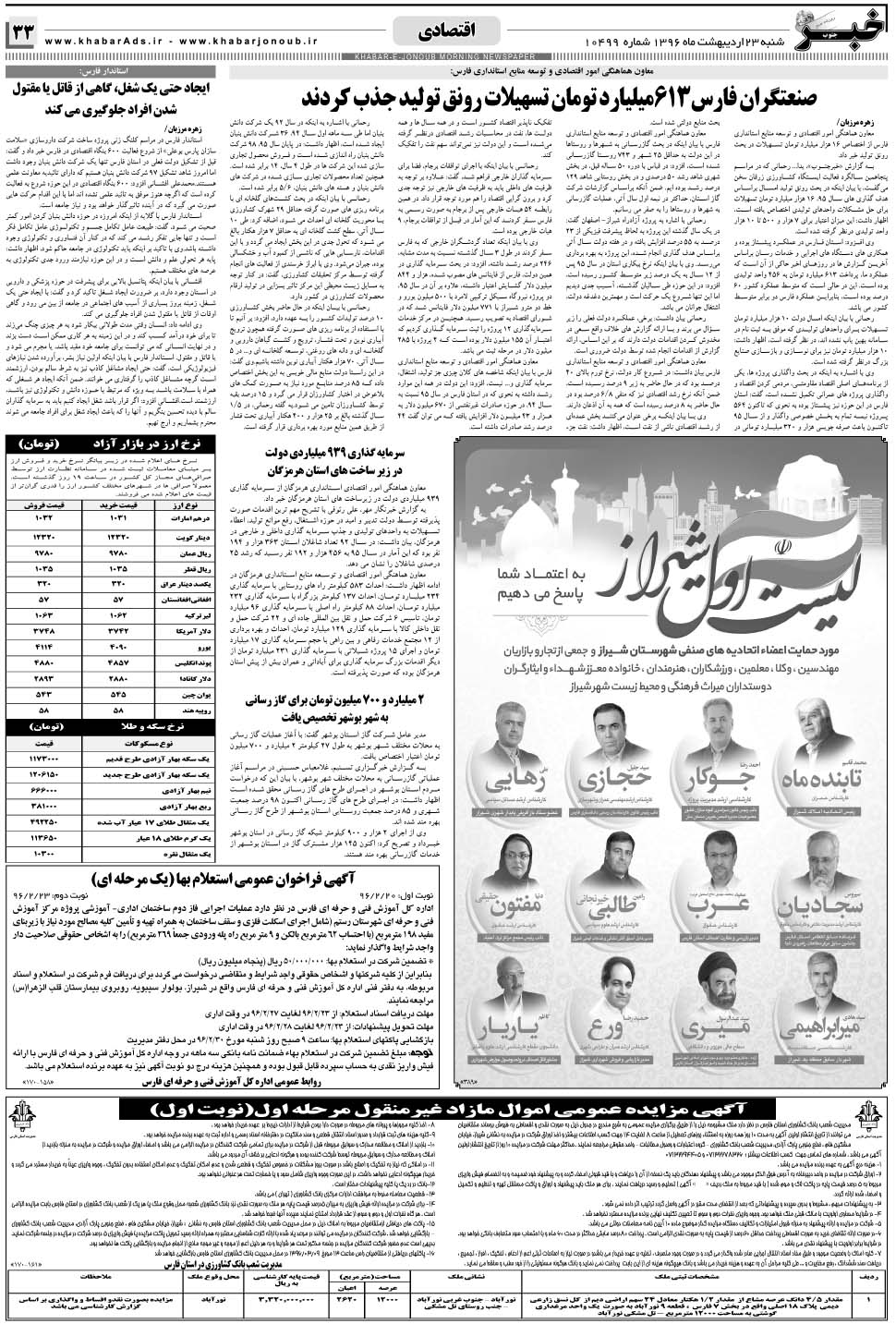 مشاهده صفحه ۳۳ روزنامه خبرجنوب تاریخ ۲۳  سال ۱۳۹۶