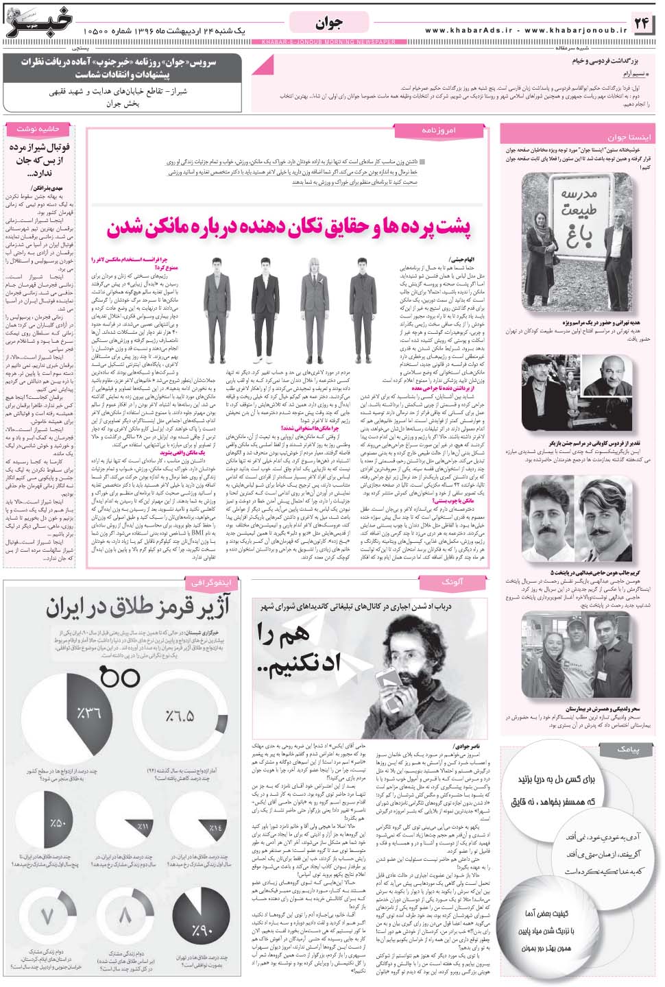 مشاهده صفحه ۲۴ روزنامه خبرجنوب تاریخ ۲۴  سال ۱۳۹۶