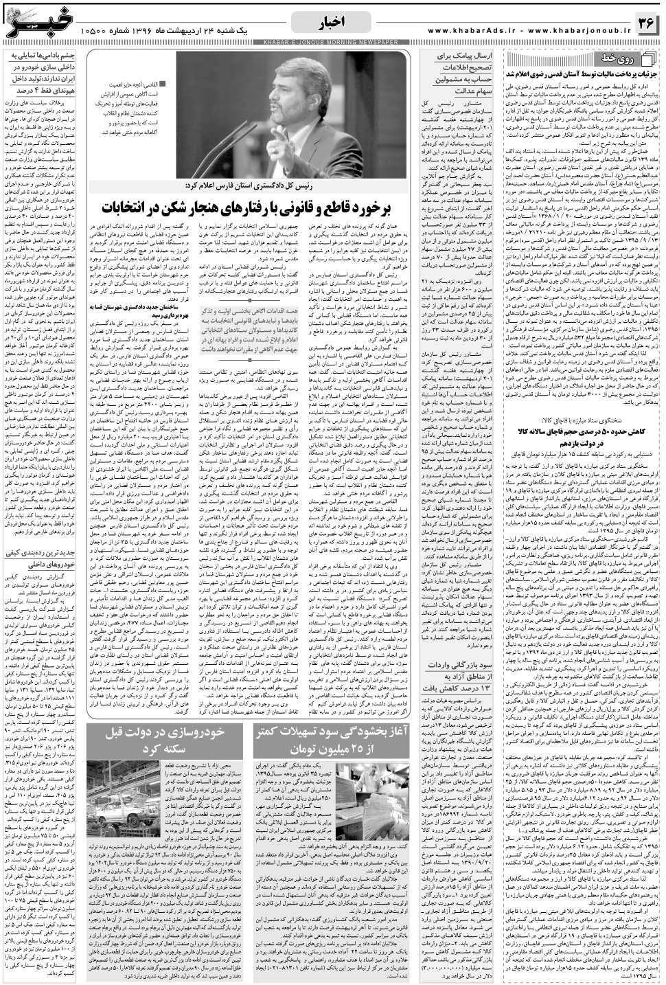 مشاهده صفحه ۳۶ روزنامه خبرجنوب تاریخ ۲۴  سال ۱۳۹۶