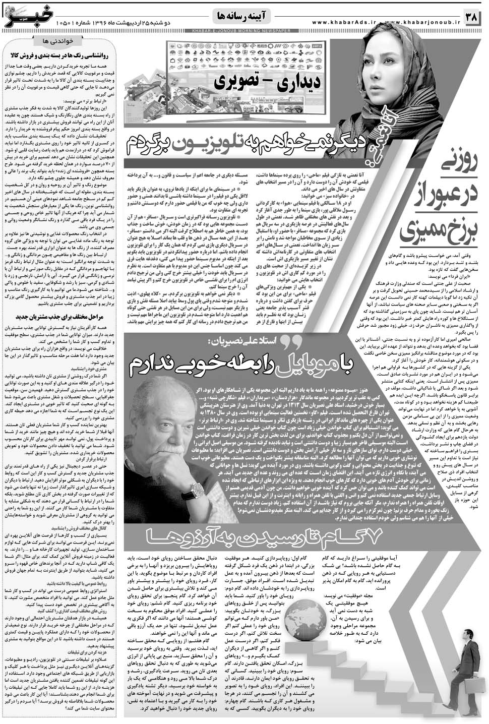 مشاهده صفحه ۳۸ روزنامه خبرجنوب تاریخ ۲۵  سال ۱۳۹۶