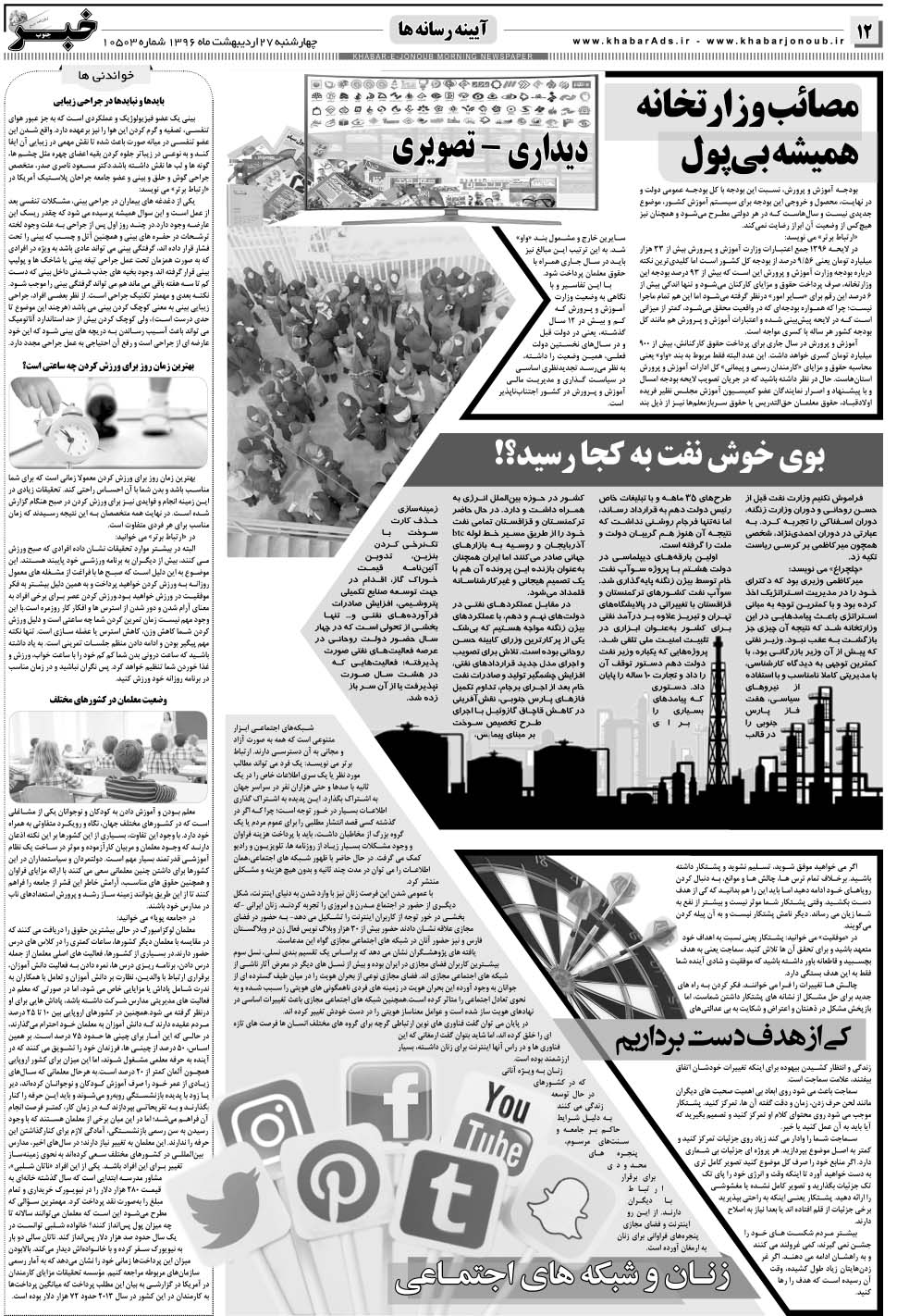 مشاهده صفحه ۱۲ روزنامه خبرجنوب تاریخ ۲۷  سال ۱۳۹۶