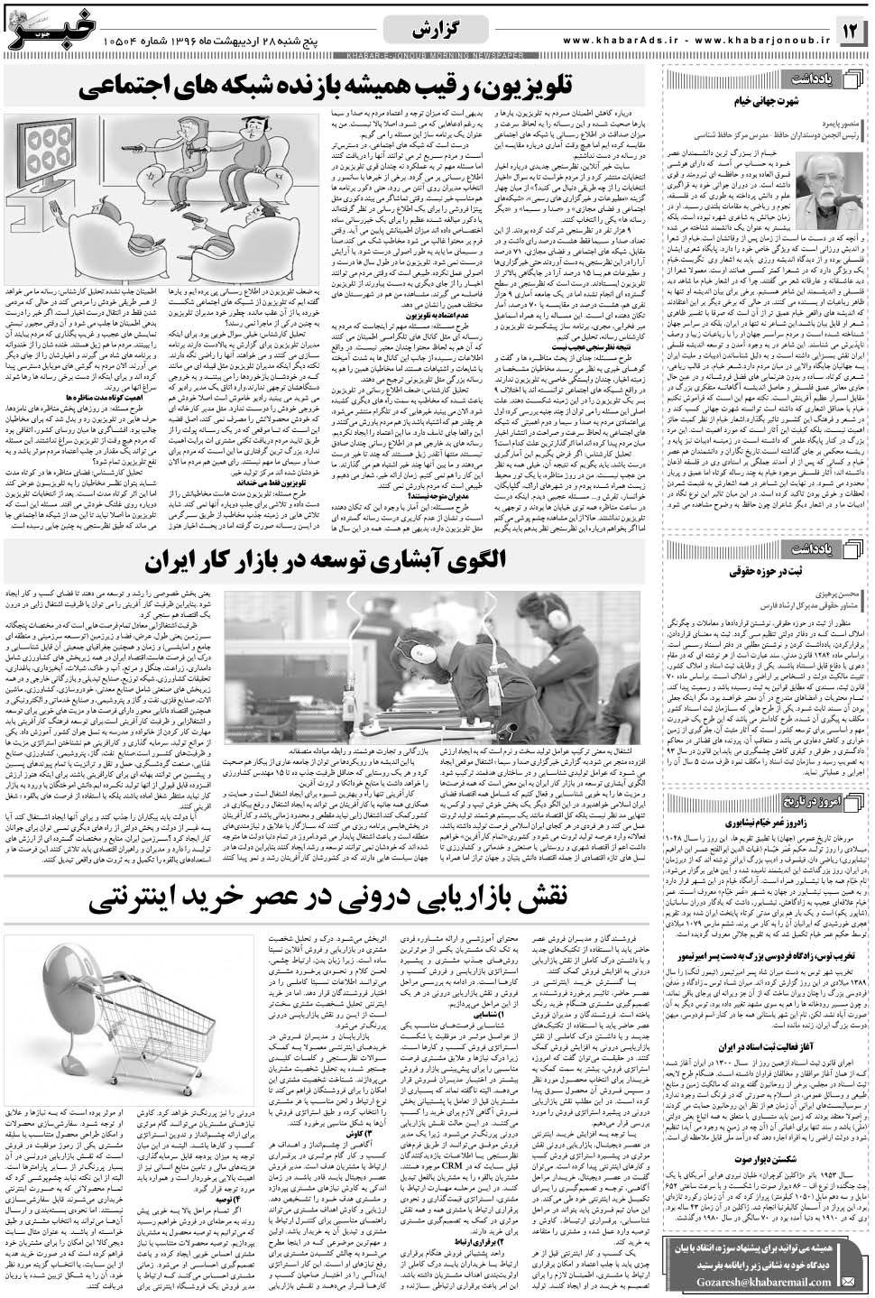 مشاهده صفحه ۱۲ روزنامه خبرجنوب تاریخ ۲۸  سال ۱۳۹۶