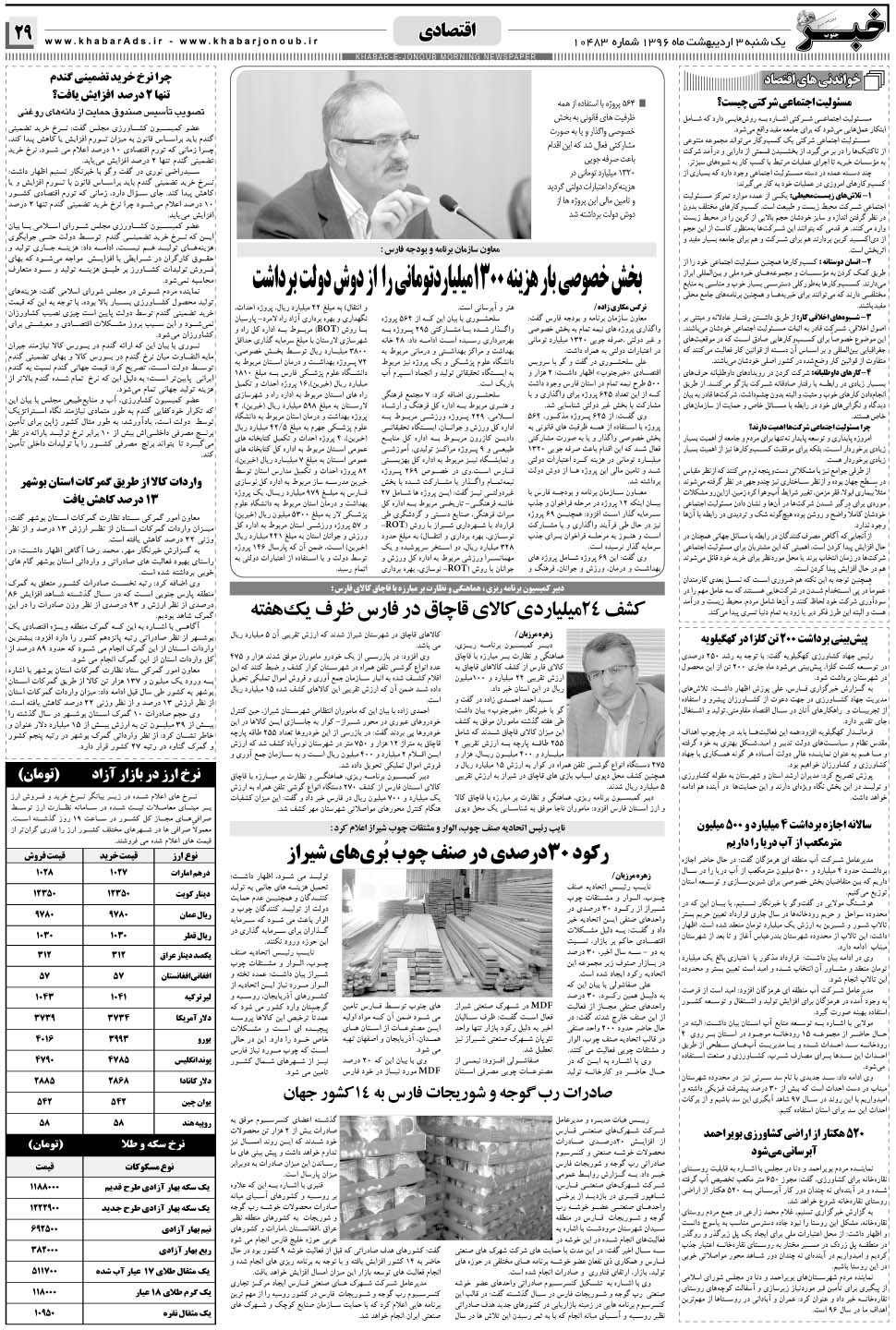 مشاهده صفحه ۲۹ روزنامه خبرجنوب تاریخ ۳  سال ۱۳۹۶