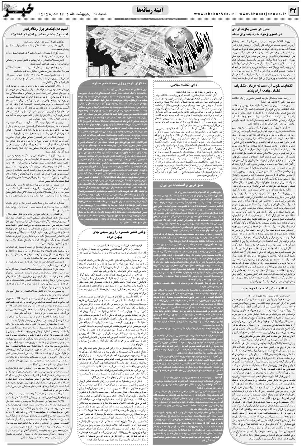 مشاهده صفحه ۴۲ روزنامه خبرجنوب تاریخ ۳۰  سال ۱۳۹۶